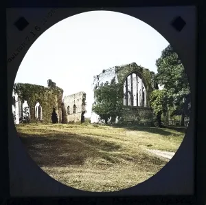 Colorised magic lnatern slide by Poulton of Egglestone Castle