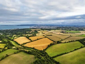 Colors of Fields and Farms over Torquay from drone