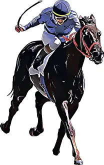 Colour vector jockey carriage riding a racehorse