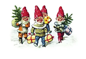 Coloured dwarves bringing gifts