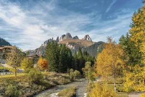Colourful autumn picture of the Sella massif mountains