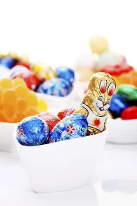 Colourful easter eggs and easter bunny