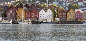 Category Scandinavia Prints: Colourful, historic wooden houses at the harbour