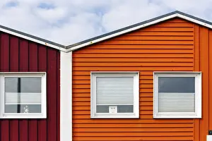Category Historic EN Prints: Colourful lobster huts, wooden facade with three windows