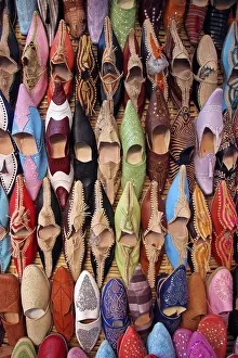 Colourful Moroccan mules, babouches at the market in Marrakech