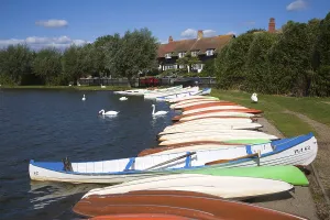 Colourful rowing boats on the Meare boating lake