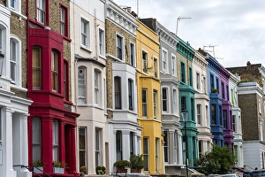 Colourful terraced houses seen in Notting Hill