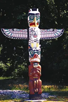 Colourful totems in Stanley Park