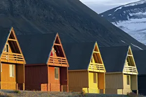 Colourful wooden houses in the settlement of Longyearbyen in summer