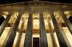 Columns, parliament building at night