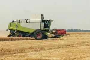 Combine harvester working on a wheat field