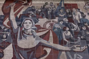 Communist propaganda mural on the Palace of Culture in Dresden's Old Town