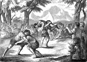 Competition of the Swiss wrestlers in front of the audience