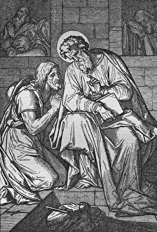 The confession, historic steel engraving from 1860