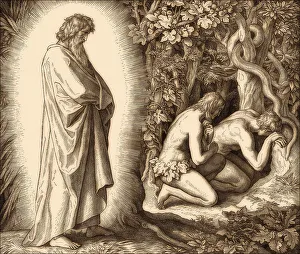 Confrontation, fall of man, by Julius Schnorr von Carolsfeld