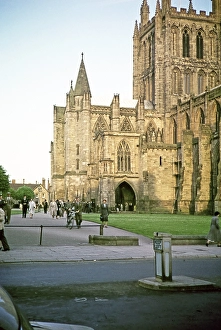 Congregation leaving the cathedral church, Hereford, Herefordshire, England, UK 1959