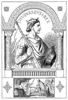Conrad I, 881 - 918, historical illustration from Bildnisse der Deutschen Koenige und Kaiser