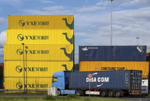 Container of the Chinese goods train operator YXE from Yiwu