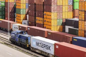 Containers pile up in the harbour