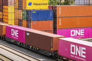 Containers pile up in the harbour