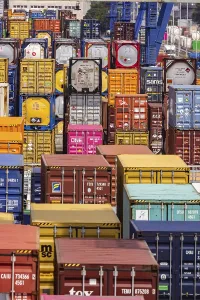 Containers pile up in the harbour