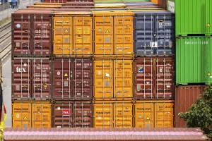 Containers pile up in the harbour