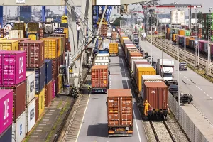Containers pile up in the harbour