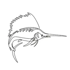 Continuous line drawing illustration of an Atlantic sailfish or Istiophorus albicans jumping viewed from side done