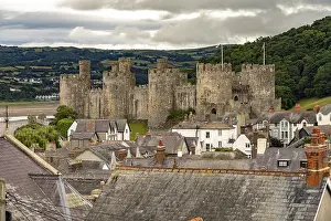 Conwy Castle and the roofs of the old town centre in Conwy