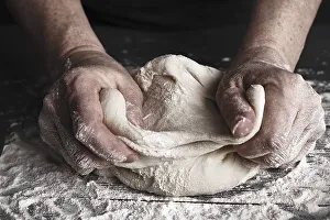 Cooking dough by elderly woman cook hands for homemade pastry bread