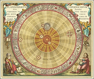 Copernican astronomical chart in the form of the concentric circles, 1660, digital improved reproduction of a work of Andreas Cellarius (1596 - 1665), a Dutch-German cartographer and cosmographer, best known for his Harmonia Macrocosmica from 1660