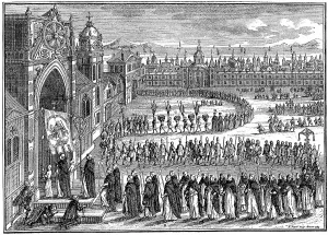 Copper engraving from 1723, the Inquisition in Spain
