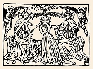 Coronation of Mary, wood engraving, 1420
