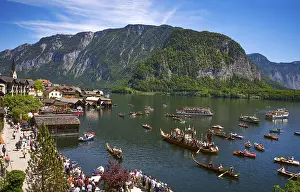 Category Mountain Landscapes Prints: Corpus Christi Procession at Lake Hallstatt