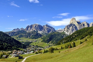 Corvara, behind Gardena Pass with Sas Ciampac and Sassongher