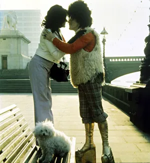 Couple in 70s outfit, platform shoes
