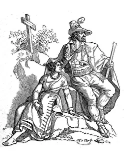 A couple from Abruzzo in Italy in typical traditional costume around 1870