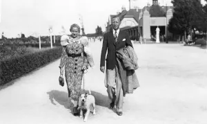 Couple with a dog, historical image, ca. 1924