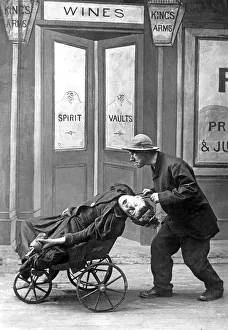Couple, husband brings his drunken woman home in a cart