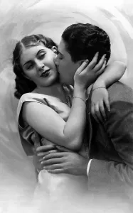Couple, Lovers, man kissing woman on cheek