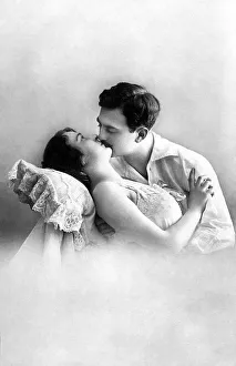 Couple, man kisses his lover, about 1910