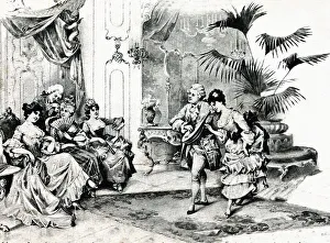 Courtly dancing in rococo costumes postcard about 1900