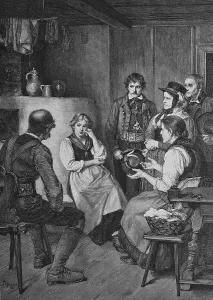 Courtship, woodcut, 1888, historic engraving
