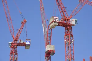 Cranes, construction site, new Covivio high-rise project D3