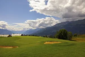 Crans Sur Sierre Golf Course with Hole 7 and Mountain View in Crans Montana in Valais