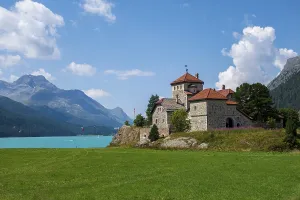 Crap da Sass Castle on Lake Silvaplana near St