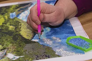 Create a picture with glittering stones and applicator using Diamond Painting
