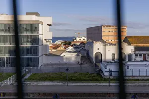 Creative abstract composition featuring a distorted urban scene in Lisbon