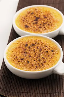 Creme brulee.French vanilla cream dessert with caramelised sugar