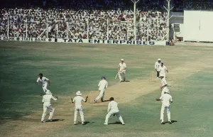 Cricket Match India v/s MCC Brabourne Stadium Dilley and Taylor batting 29-November-1981 Bombay India